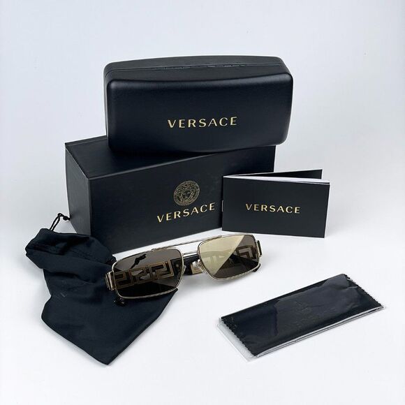 NEW Versace VE2257 10025A Gold Light Brown Mirror Metal Pilot Unisex Sunglasses - Picture 7 of 9